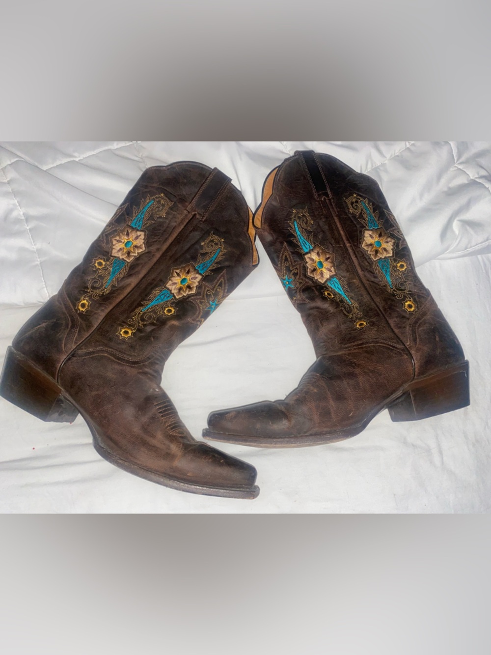 JB Dillion genuine goat skin Embroidered Floral western boots Sz 9.5